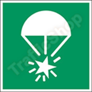 ISO 7010 Sticker Noodsignaal Parachute E049